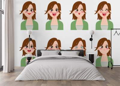 Character showing emotions face clip art cute woman.	 Wall mural