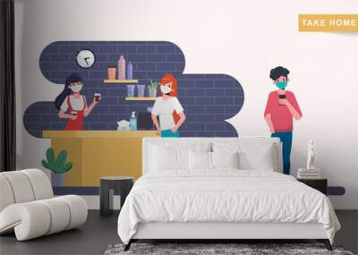 People maintain social distancing. Stop covid-19 coronavirus. Take home shopping. Wall mural