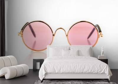 Stylish pink glasses isolated on white background Wall mural