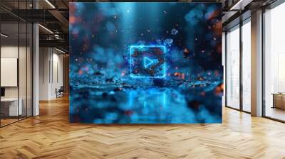 intro video play button image blue color Wall mural