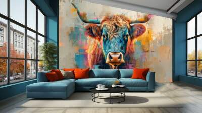 Scottish highlander cow pastel fine art Wall mural