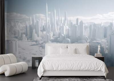 White light futuristic city scape with robots fine art generative ai Wall mural