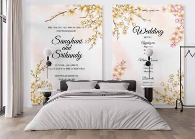 Wedding invitation template with cherry blossom Wall mural