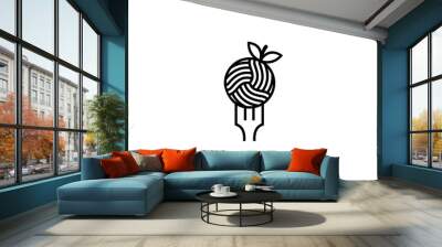 Noodle line art logo design with combination of fork and leaf elements Wall mural