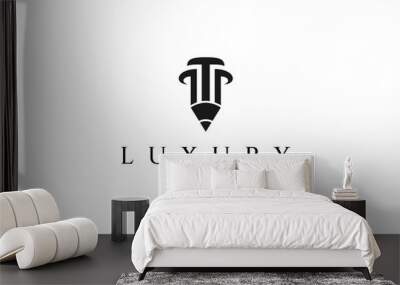 Pencil icon vector logo design with pillar combination Wall mural