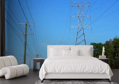 High voltage electric power line and blue sky Wall mural