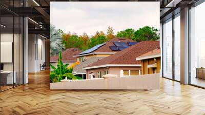 Solar panel on a house roof; Green energy from sun	 Wall mural