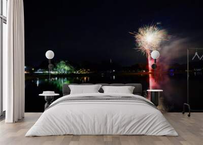 Zephyrhills night landscape and water side firework show	 Wall mural