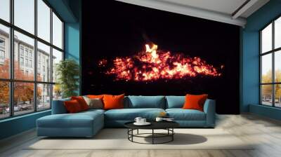 A dying pile of coals in the hearth of a Russian stove Wall mural