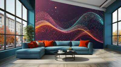 Wave line of flowing particles abstract vector background, smooth curvy shape dots fluid array. 3d shape dots blended mesh, future technology relaxing  Wall mural