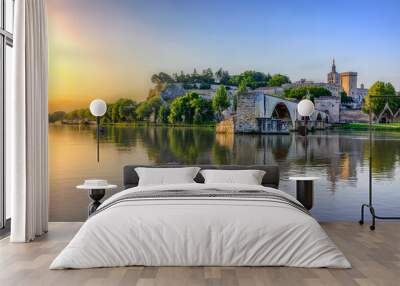 The Pont Saint Benezet and the Palais des Papes in Avignon, South France Wall mural