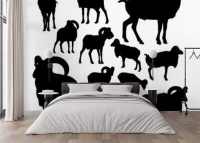 Big european moufflon animal silhouettes. Good use for symbol, logo, web icon, mascot, sign, or any design you want. Wall mural