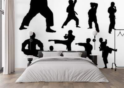 Kids training karate detail silhouette. Vector, illustration. Good use for symbol, logo, web icon, mascot, sign, or any design you want. Wall mural