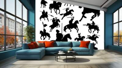 Knight on horse silhouettes. Good use for symbol, logo, web icon, mascot, sign, or any design you want. Wall mural