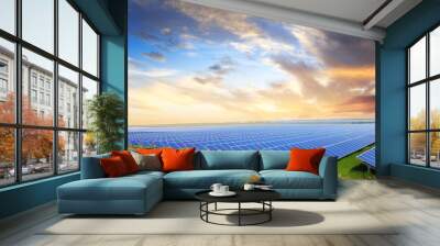 Solar panels with sunset's sky Wall mural