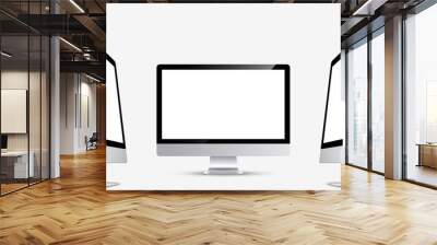 Mockup. Screen monitor display on three sides with blank screen for your design. Realistic vector illustration. Wall mural