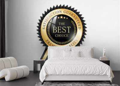 Premium quality / Best choice medal. Realistic golden - black label - badge, best choice with ribbon. Realistic icon isolated on transparent background. Vector illustration EPS10 Wall mural