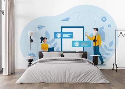  Vector of business people working in collaboration using social network to communicate Wall mural