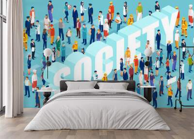 Isometric vector of people of different occupations and professions Wall mural