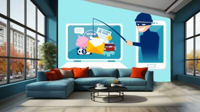 vector concept of phishing scam, hacker attack and web security Wall mural