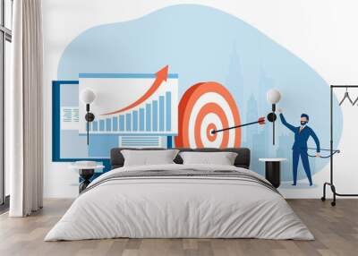 Vector of a business man hitting his goal in online sales Wall mural