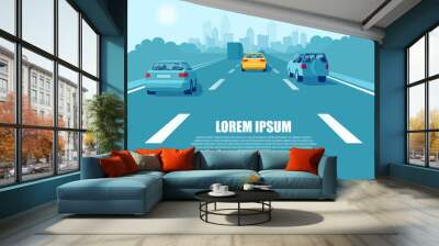 Vector of a city transport driving on a highway Wall mural