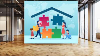 Vector of a family parents and children building a house Wall mural