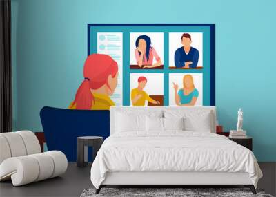 Vector of a group of people having a video conference call Wall mural