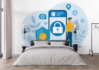 Vector of a man using secure mobile phone connection Wall mural