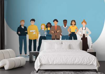 Vector of a multiethnic group of diverse people standing together Wall mural