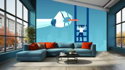 Vector of a robot hand helping climbing up businessman Wall mural