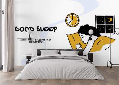 Vector of a sleeping woman in a bed at home Wall mural