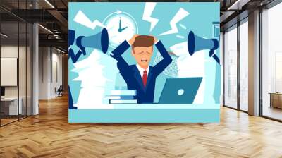 Vector of a stressed employee being pressured by boss about approaching deadline. Wall mural