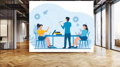 Vector of business people in an office brainstorming new ideas and plans Wall mural