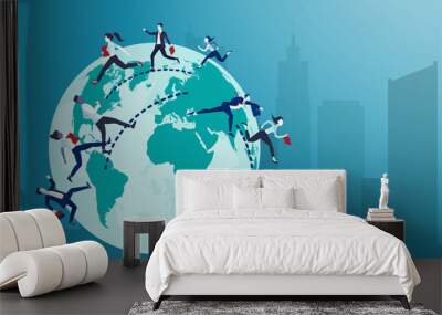 Vector of business people running from one country to the other Wall mural