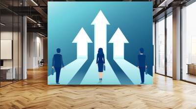 Vector of businesspeople standing on arrows growing up Wall mural