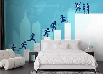 Vector of businesspeople teamwork working together climbing ladder of success Wall mural