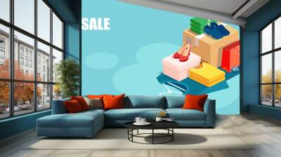 Vector of clothing, fashion accessories at promotional price. Wall mural