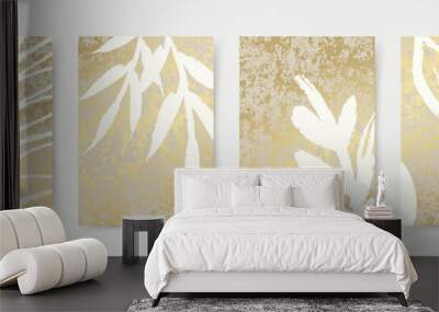 Abstract luxury artistic background with tropical leaves and golden texture. Vector botanical set for wall poster, print design, wallpaper, interior design, postcard Wall mural