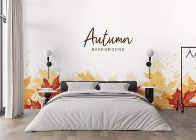 Autumn background. Thanksgiving and Harvest Day. Leaf fall horizontal banner. Watercolor maple leaves border. Vector illustration Wall mural