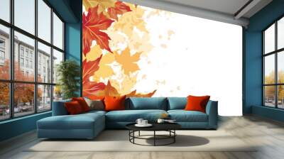 Autumn leaf fall frame. Colorful maple leaves with watercolor  background Wall mural