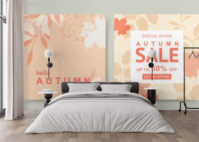 Autumn Sale banner templates. Set of abstract beautiful autumn backgrounds. Poster or cover on the theme of the Fall season. Vector for card, flyer, design, advertising, web, social media Wall mural