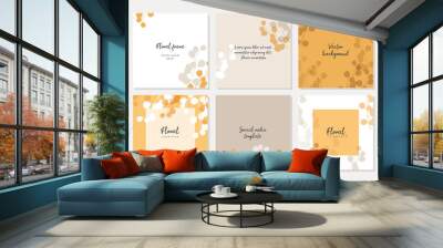 Autumn yellow beige square backgrounds with simple leaves. Frame with floral elements. Vector template for card, banner, invitation, social media post, poster, mobile apps, web ads Wall mural