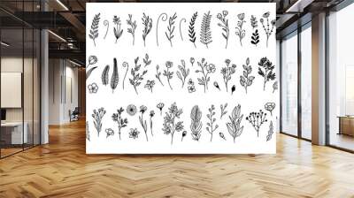 Big set trendy hand drawn minimalistic floral botanical elements.Icon with branch and leaves. Boho floral for logo design. Perfect for wedding invitations, cards, blogs.Abstract modern trendy vector  Wall mural