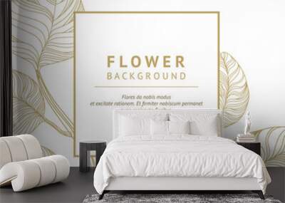 Floral background with copy space and leaves. Square frame of flowers. Vector design templates in modern style for flower shop, greeting cards, cosmetics packaging, wedding invitations, posters, cover Wall mural