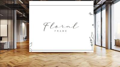 Hand drawn floral frame with delicate meadow flowers, herbs, branches, plants. Elegant vector illustration in line art style Wall mural