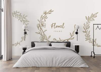 hand drawn floral frames with flowers, branch and leaves. elegant logo template. vector illustration Wall mural