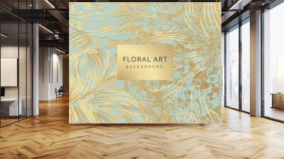 Luxury floral abstract background with gold hand drawn flowers. Vector design template for postcard, wall poster, business card, flyer, banner, wedding invitation, print, cover, wallpaper Wall mural