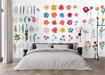 Set of floral elements. Romantic flower collection with flowers, twigs, leaves, herbs and berries. Vector design isolated on white background. Wall mural