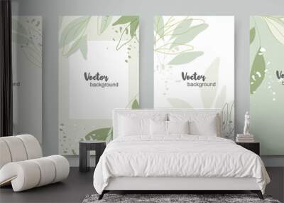 Spring summer green background templates with minimal plants and leaves.Vector illustration for mobile applications, advertisements, banners, covers, greeting card, social media posts and stories Wall mural